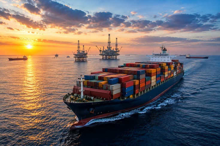 Commercial shipping containers at a port