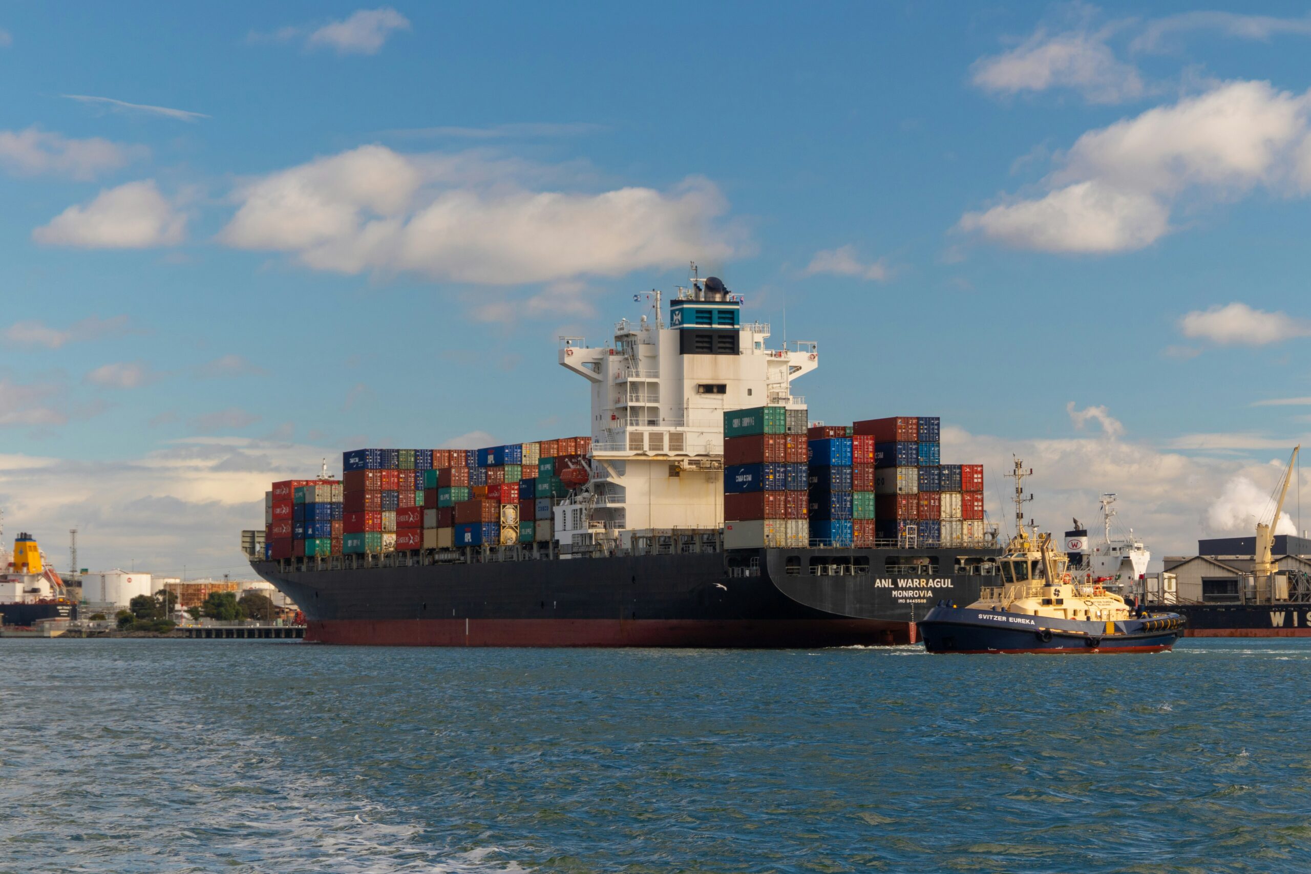 Commercial cargo ship at sea
