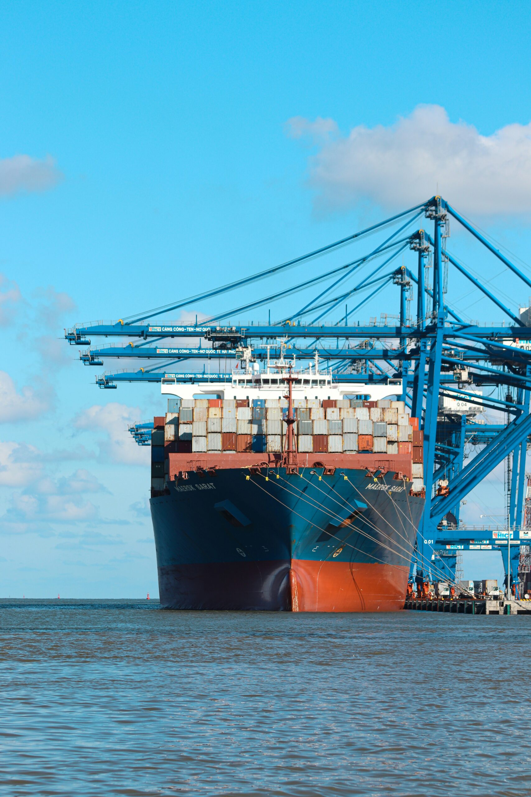 Cargo ship sailing at sea